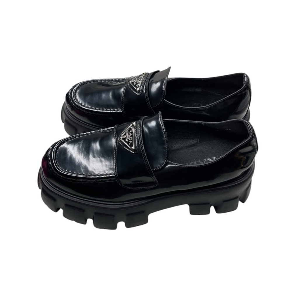 Prada Monolith Black Leather Platform Loafers - Picture 2 of 6